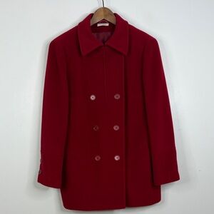 Akris Punto Coat Womens 10 Red Wool Angora Double Breast Made in Italy Jacket